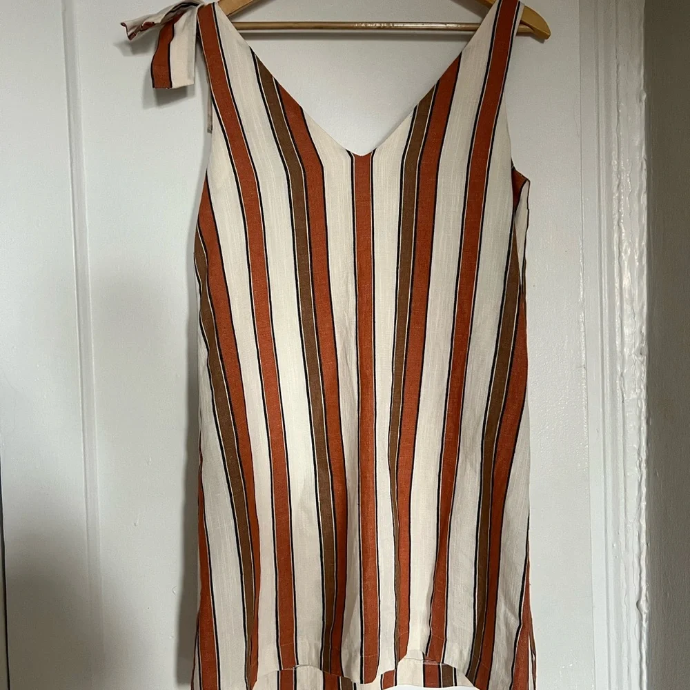 Sezane White and Rust-Striped Sleeveless Shift Dress - Picture 3 of 6